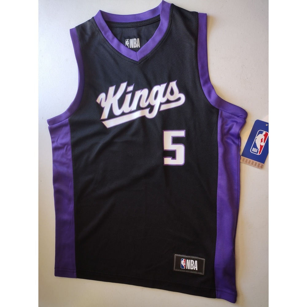 NBA Sacramento Kings DeAaron Fox 5 Jersey Kids Large Black Purple Basketball
